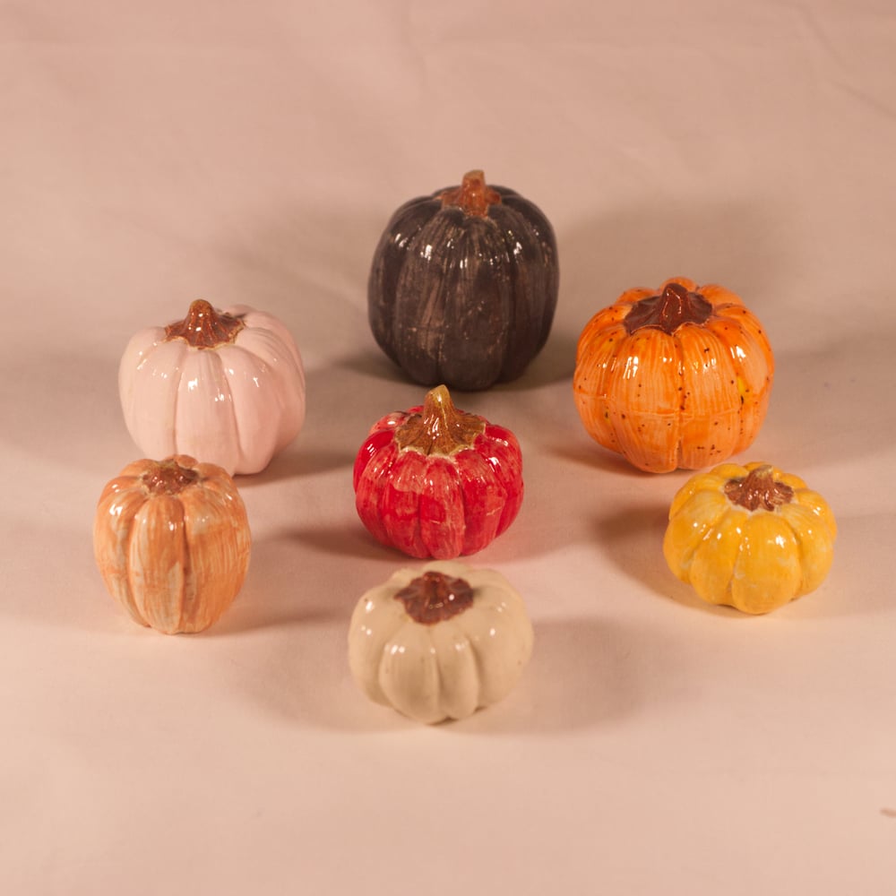 Image of Set of 7 Ceramic Mini Decorative Pumpkins