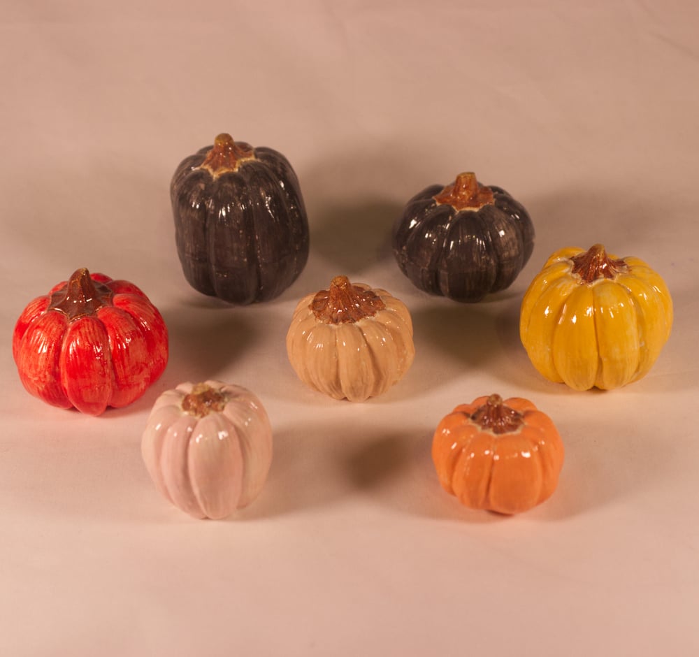 Image of Set of 7 Ceramic Mini Decorative Pumpkins