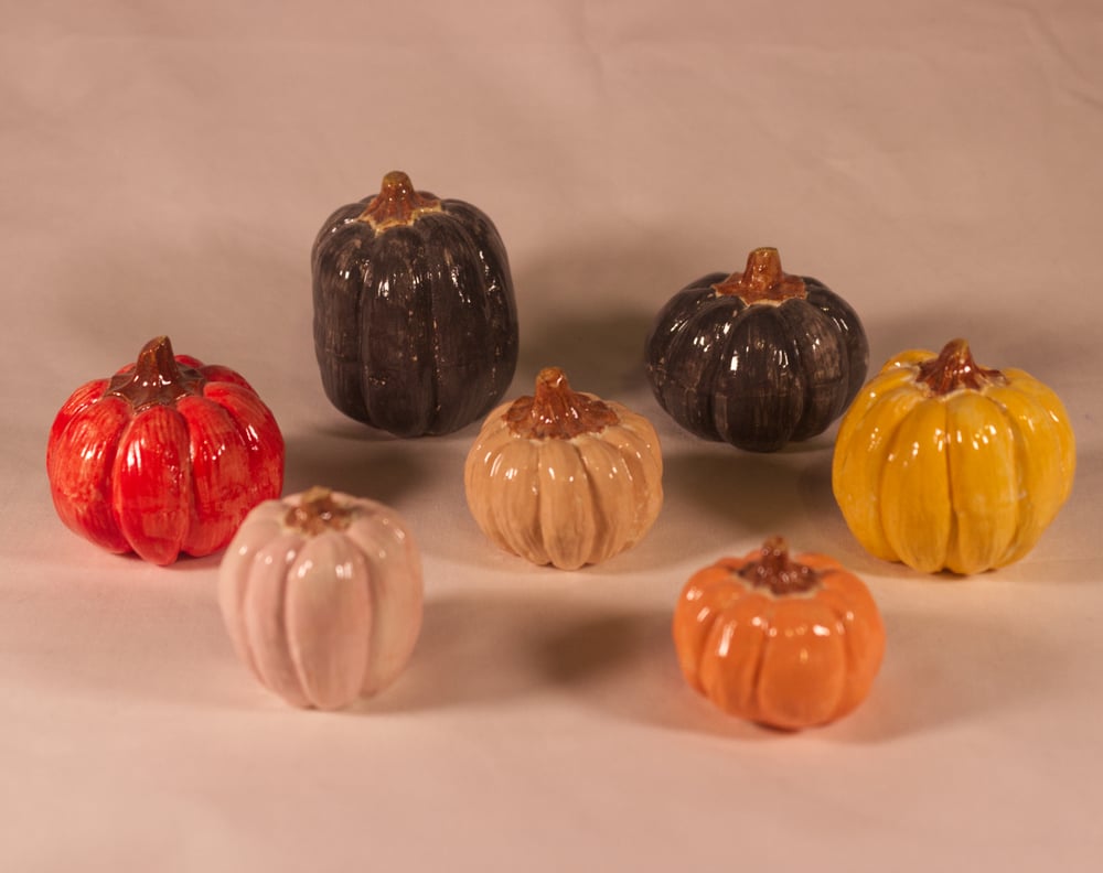 Image of Set of 7 Ceramic Mini Decorative Pumpkins