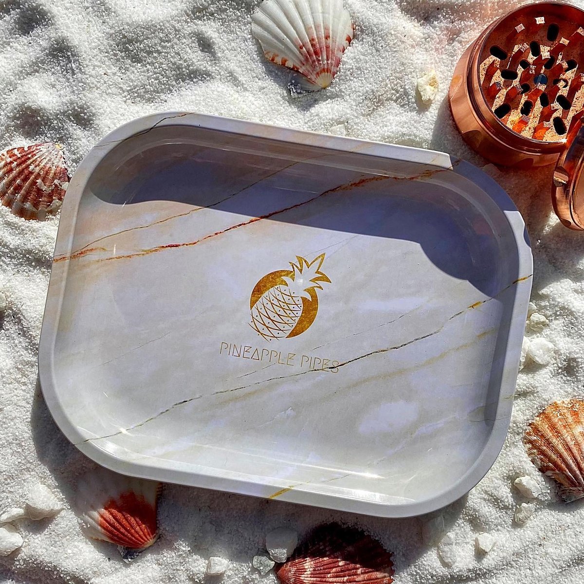 Image of Rose Marble Pineapple Logo Rolling Tray
