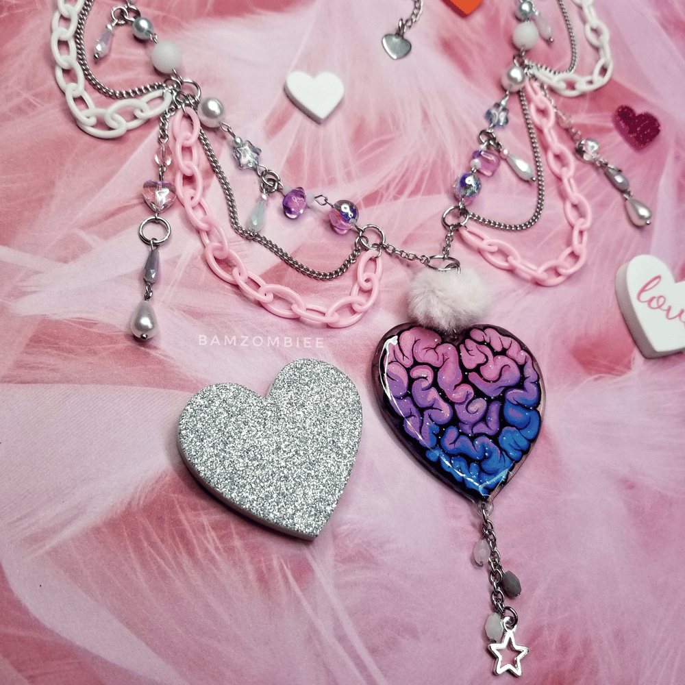 Image of "lovesick" shrinky charm necklace