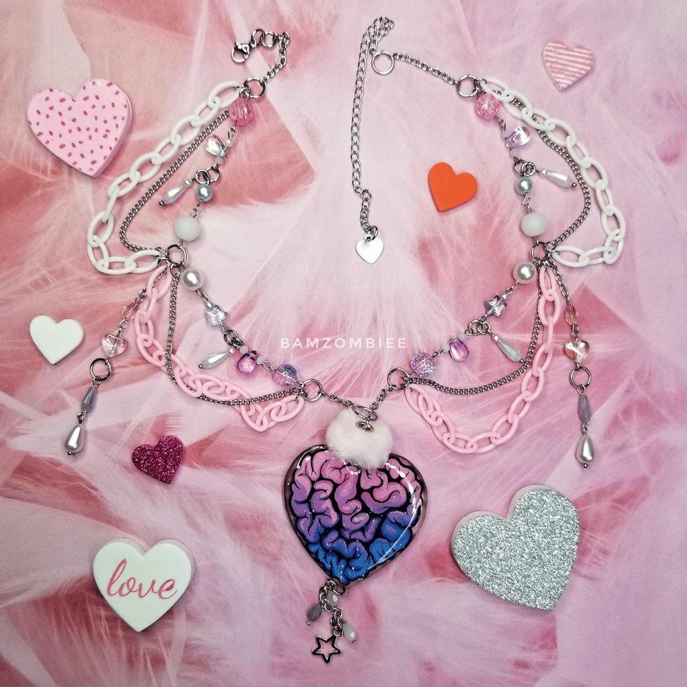 Image of "lovesick" shrinky charm necklace