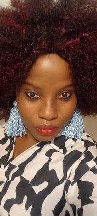 Image 3 of Blue & White Tassel Earrings Female Elegant Fabric | Lady Temitope Signature Collection