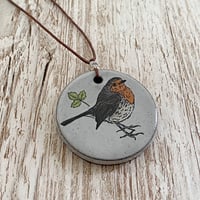 Image 2 of Dark Clay Robin Ceramic Pendant/Necklace