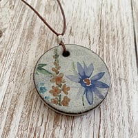 Image 1 of Dark Clay Floral Ceramic Pendant/Necklace