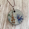 Dark Clay Floral Ceramic Pendant/Necklace