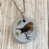 Image 2 of Dark Clay Robin Ceramic Pendant/Necklace.