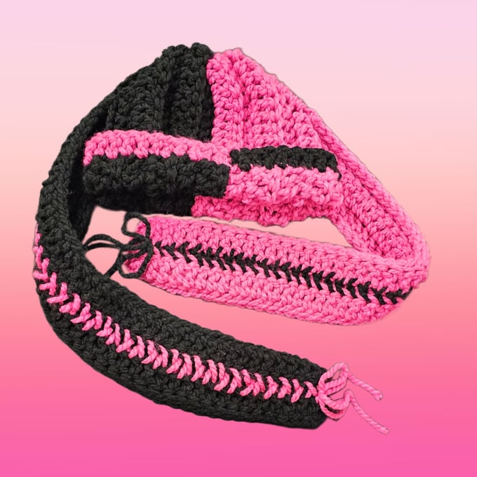 Image of black/pink laced bunny hat