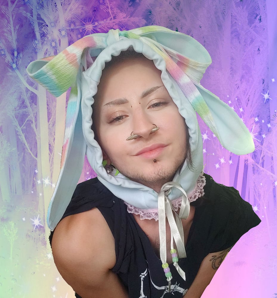 Image of SUPER LONG Rainbow Bunny Ears Hood