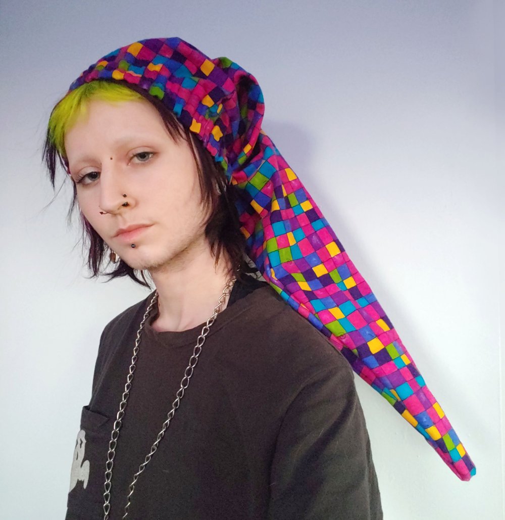 Image of Hippie Rainbow Grid Pixie Pointed cap