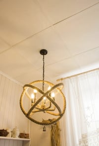 Image 2 of Large round burlap rope chandelier in loft style