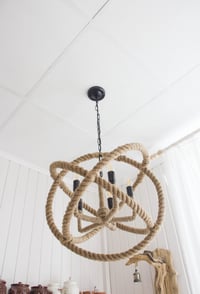 Image 1 of Large round burlap rope chandelier in loft style