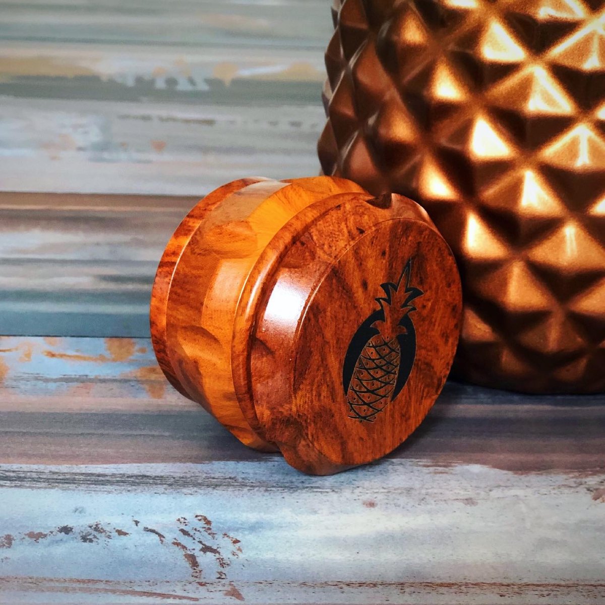 Image of Large 4-Part Cherry Wood Engraved Grinder
