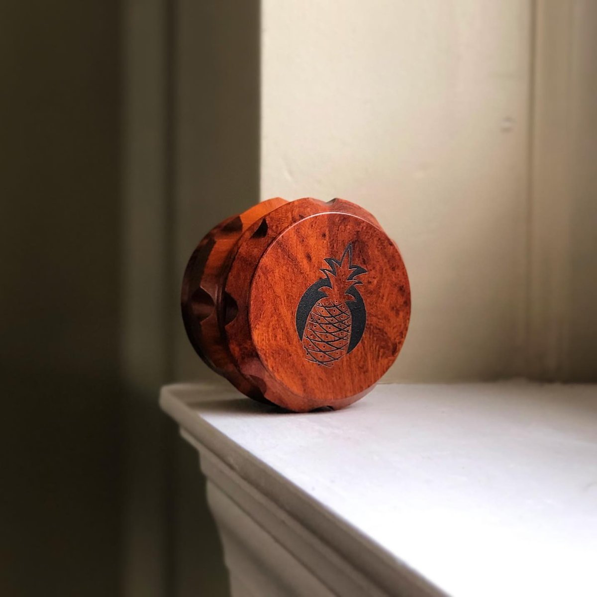 Image of Large 4-Part Cherry Wood Engraved Grinder