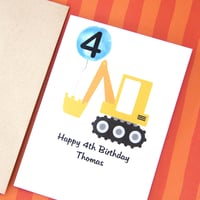 Image 2 of 4th Birthday Card. Personalised Birthday Card. Digger Birthday Card.
