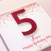 Image 1 of Glitter & Confetti Birthday Card. 3 Colours. Personalised Birthday Card.