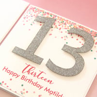 Image 3 of Glitter & Confetti Birthday Card. 3 Colours. Personalised Birthday Card.