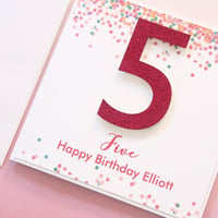 Image 2 of Glitter & Confetti. Birthday Card. 3 Colours. Personalised Birthday Card.