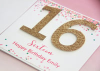 Image 3 of Glitter & Confetti. Birthday Card. 3 Colours. Personalised Birthday Card.