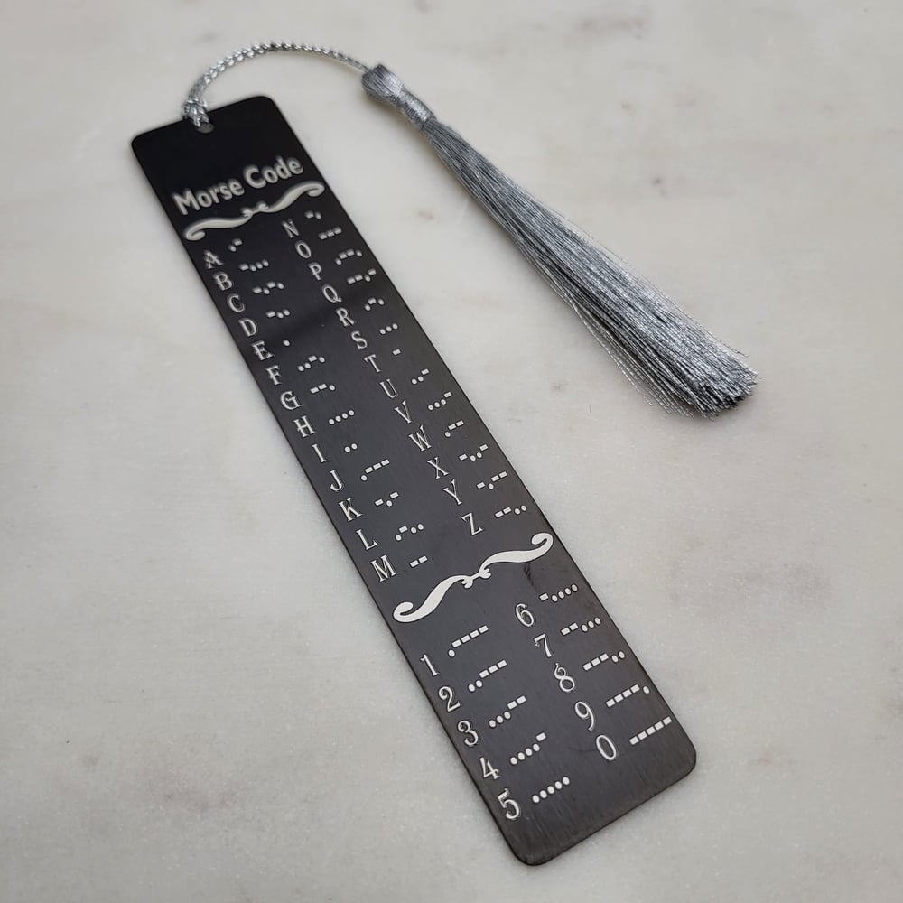 Image of Morse Code Gifts - Decode a Morse code with Morsecode Chart Bookmark in Black Metal Color