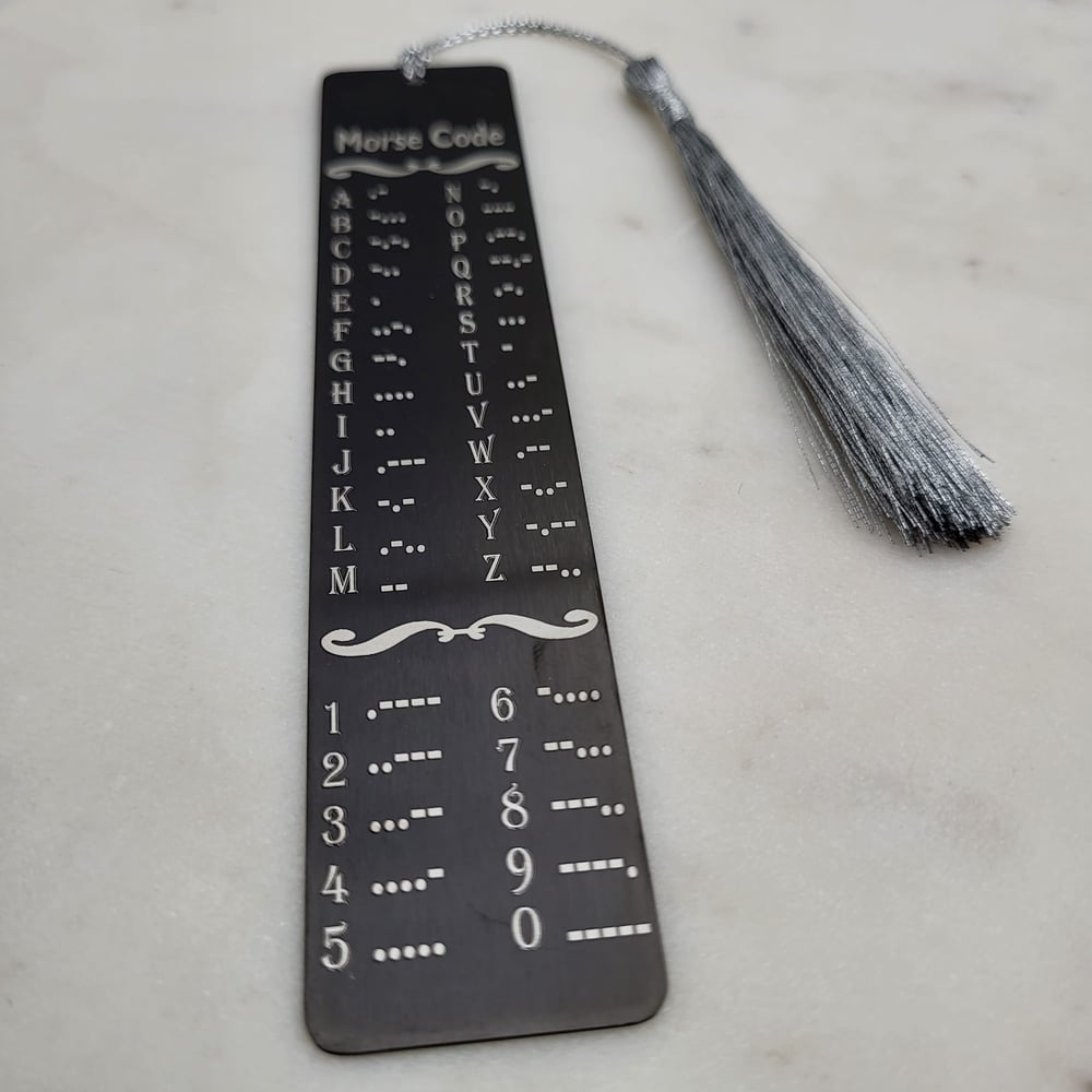 Image of Morse Code Gifts - Decode a Morse code with Morsecode Chart Bookmark in Black Metal Color