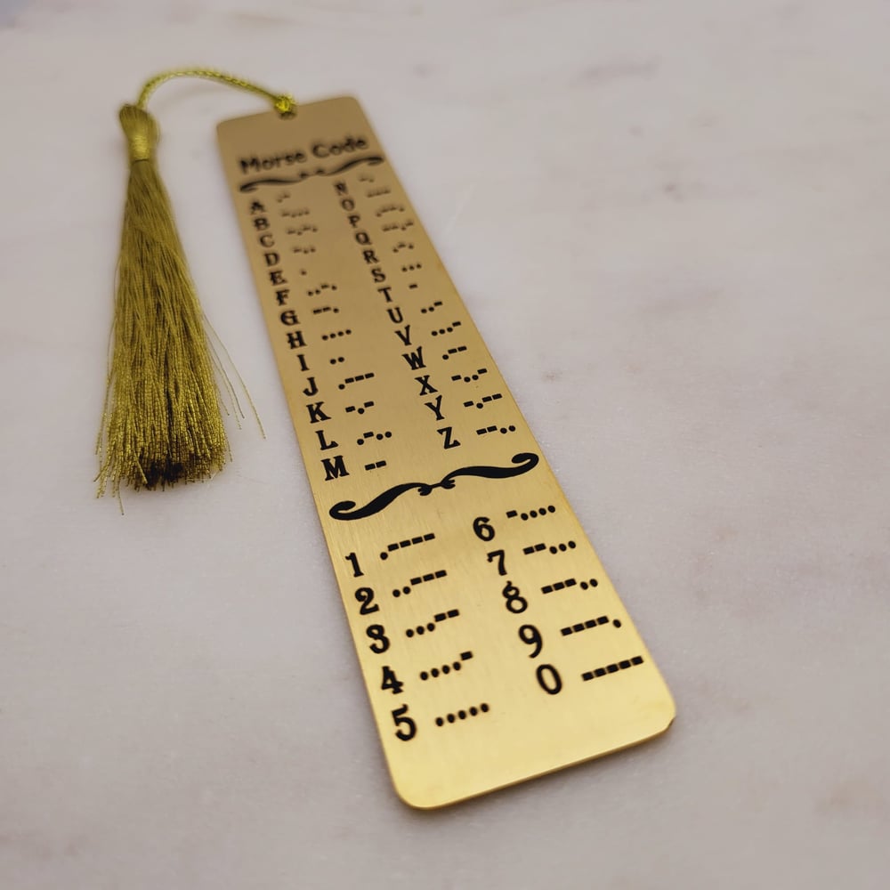 Image of Morse Code Chart Metal Bookmark for Book Lovers. Decode Morse code in seconds