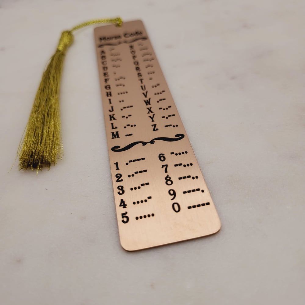 Image of Morse Code Chart Metal Bookmark for Book Lovers. Decode Morse code in seconds
