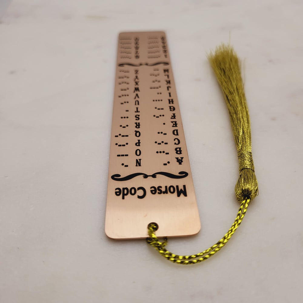 Image of Morse Code Chart Metal Bookmark for Book Lovers. Decode Morse code in seconds
