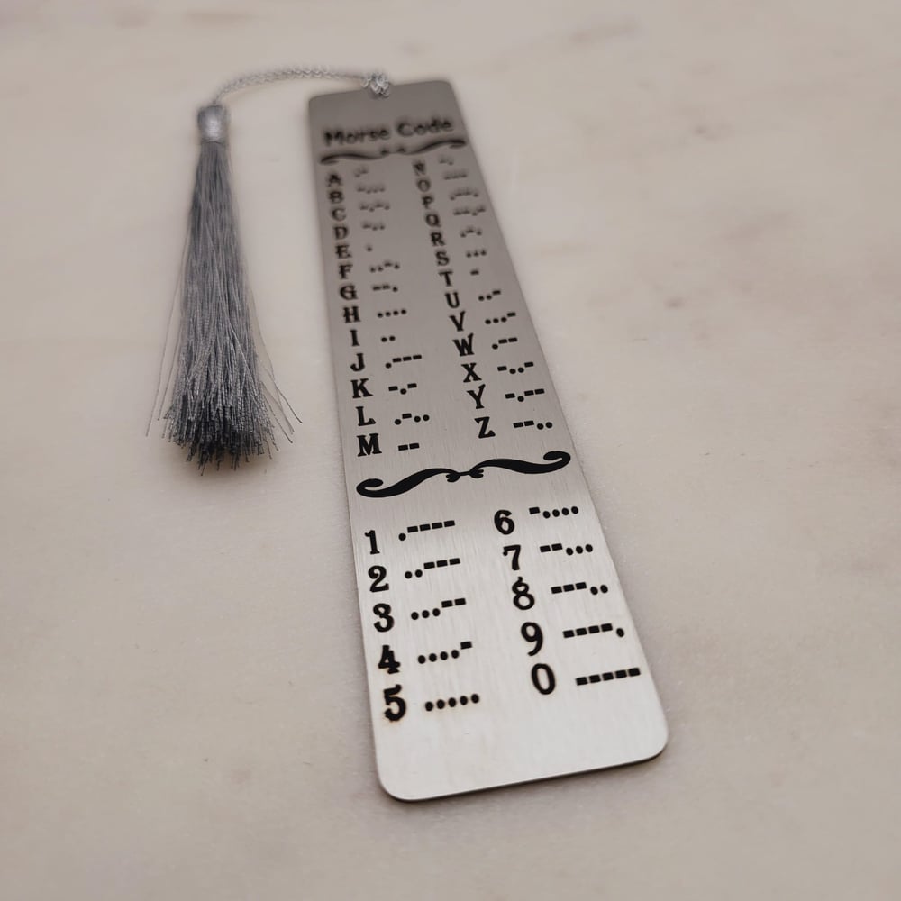 Image of Morse Code Chart Metal Bookmark for Book Lovers. Decode Morse code in seconds