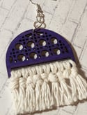 Purple Half Circle Cutout Macramé Tassel Dangle Earrings