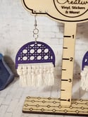 Purple Half Circle Cutout Macramé Tassel Dangle Earrings