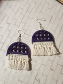 Purple Half Circle Cutout Macramé Tassel Dangle Earrings