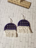 Purple Half Circle Cutout Macramé Tassel Dangle Earrings