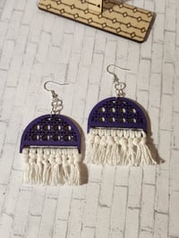 Image 5 of Purple Half Circle Cutout Macramé Tassel Dangle Earrings