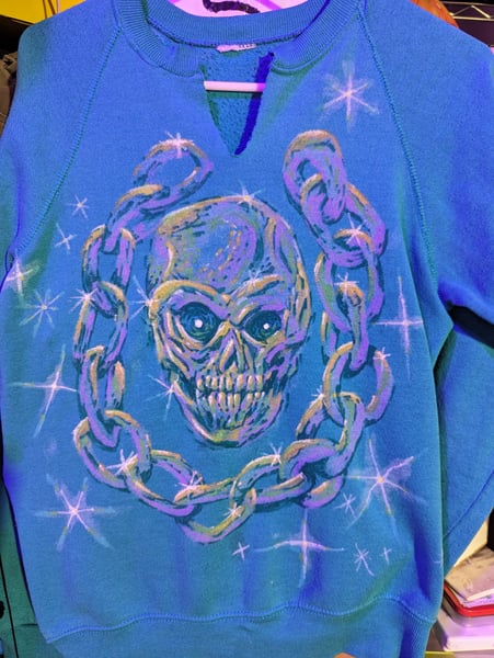Image of Skull and Chain Sweatshirt Teal Small-Medium 