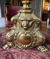 Très grande lampe pique cierge en bronze doré abat jour écran italien tissu Pierre frey 