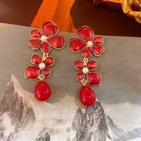 Coral earrings with enamel and pearls 