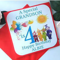 Image 2 of Personalised Teletubbies Birthday Card, Any age/relationship