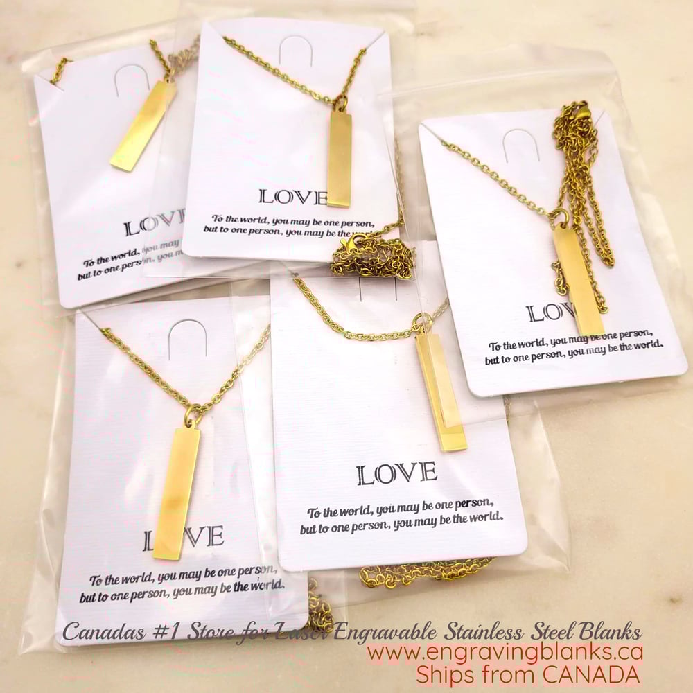 Image of Rectangular Yellow Gold Flat Pendant Necklace for Laser Engraving.