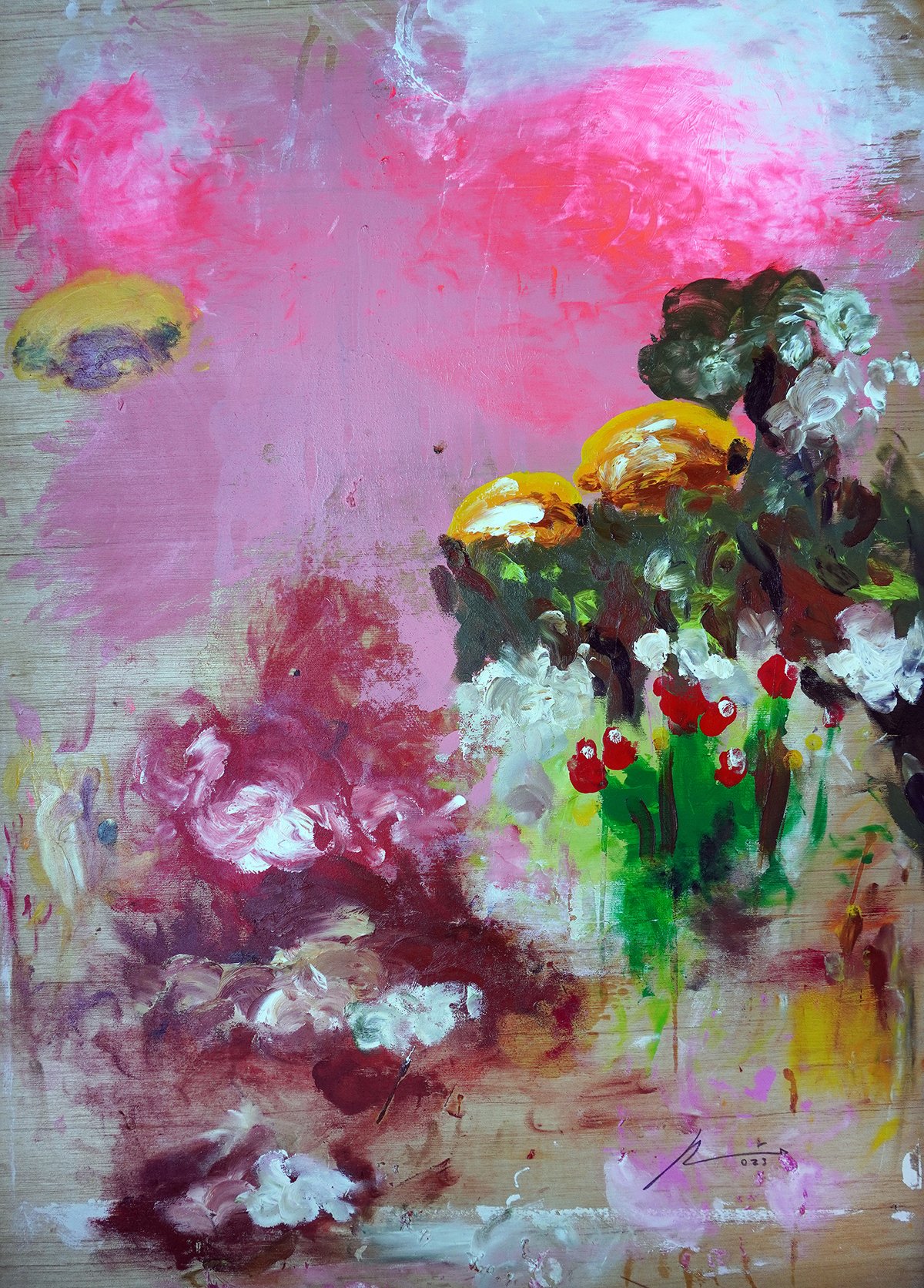 Image of Paisaje bucólico. Limones 2. Técnica mixta sobre madera. 90x62 cm.