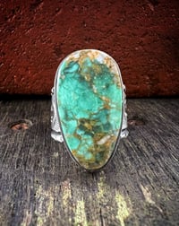 Image 2 of WL&A Handmade Heavy Ingot Candelaria Green Thunderbird Ring - Size 11