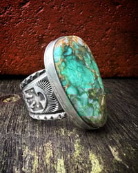 Image 1 of WL&A Handmade Heavy Ingot Candelaria Green Thunderbird Ring - Size 11