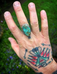 Image 4 of WL&A Handmade Heavy Ingot Candelaria Green Thunderbird Ring - Size 11