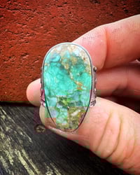 Image 3 of WL&A Handmade Heavy Ingot Candelaria Green Thunderbird Ring - Size 11