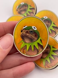 Image 1 of Toad in Kermit Cosplay Wood Pin