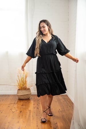 Image of Scarlett Tiered Midi Dress. Black. By Dani Marie the Label.