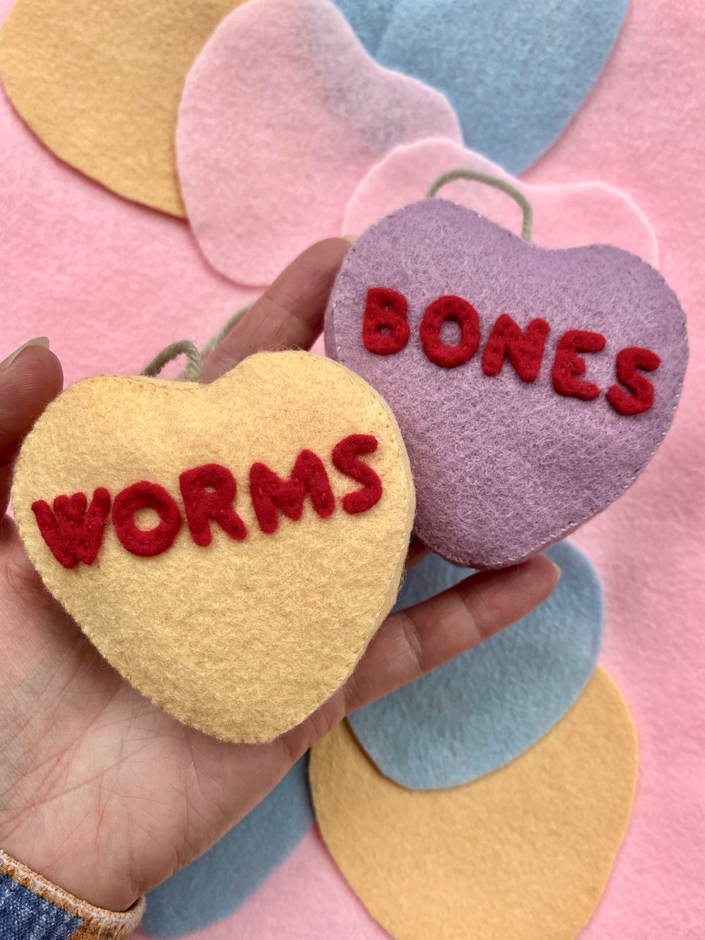 Image of Worms/Bones Conversation Hearts ornaments