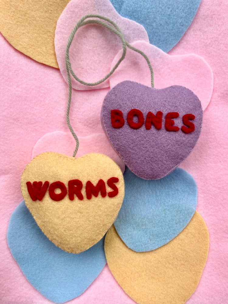 Image of Worms/Bones Conversation Hearts ornaments