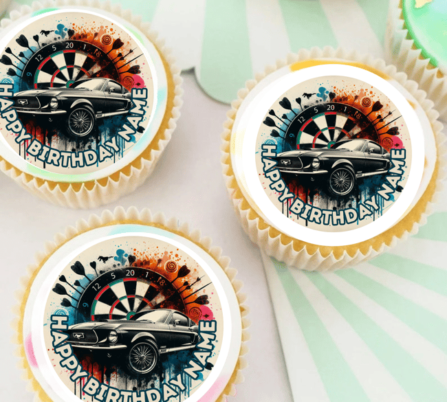Personalised/Custom Muscle Car Edible Birthday Cupcake Cookie Cake Topper 