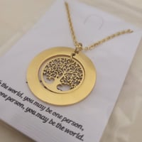 Image 2 of Tree of Life Pendant Necklace Tone for Laser Engraving -Pack of 5 Yellow Gold.